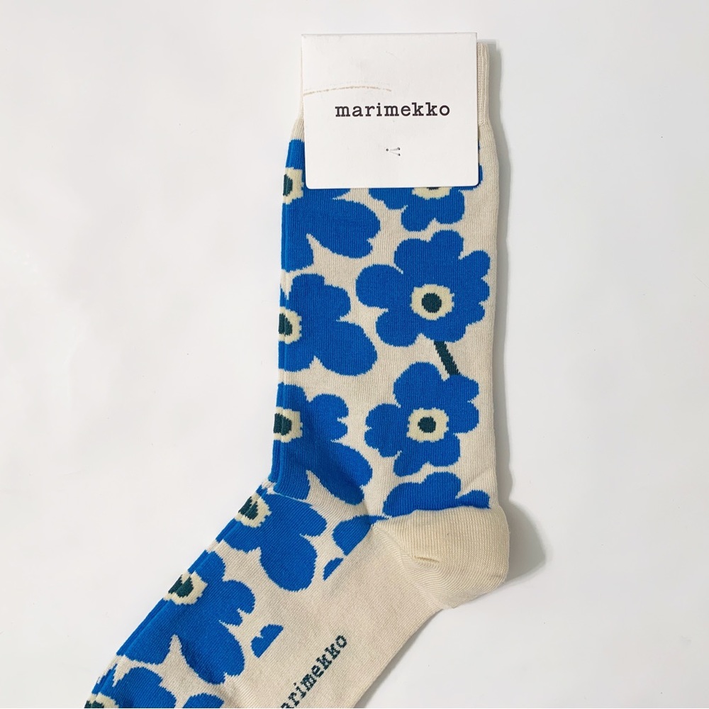 Marimekko Unikko Maija Isola Poppies White / Blue Socks Finnish - EU 37-39